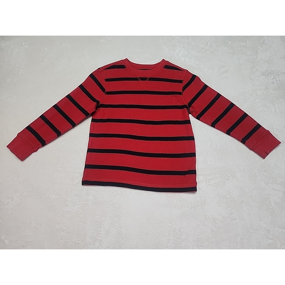 Crazy 8 Boys Henley Long Sleeve Red Black Stripe Pullover Shirt Size Small 5-6